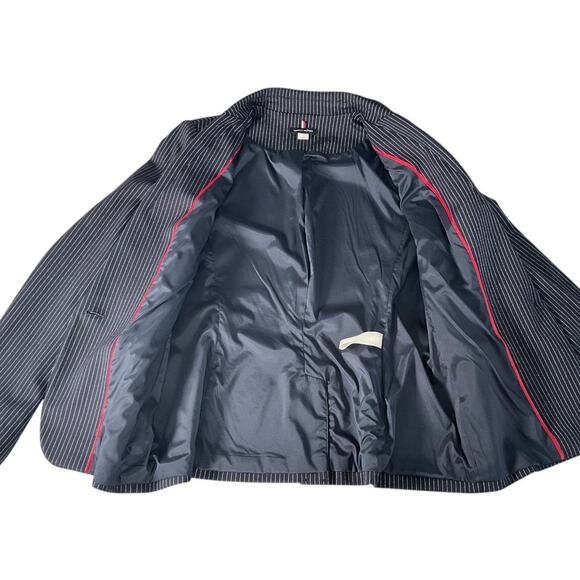 Tommy Hilfiger Women's Navy Pinstripe Blazer Size 10 Single Button Elbow Patches - Picture 4 of 12